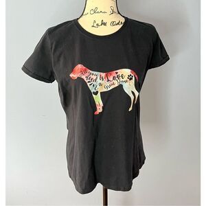 Fruit of the Loom Women’s L All You Need Is Love & a Great Dane Tee Black with L